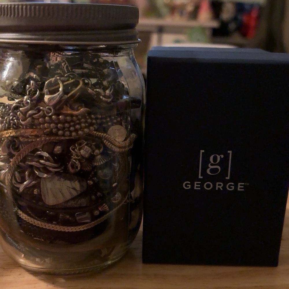 Mixed Costume Jewelry in Decorative Glass Jar - Gold Tones & Accents - Picture 6 of 8
